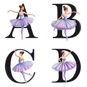 Ballet Alphabet Clip Art: Ballerina A-Z, 1-9 PNG (Digital Download)