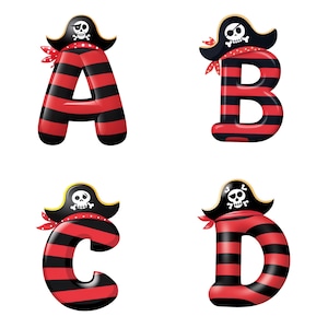 Pirate Alphabet Clip Art, 3D Pirate Letters & Numbers PNG, Cartoon Skull ABC, Digital Instant Download, Transparent 300dpi