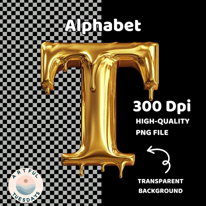 Dripping Gold Alphabet & Numbers Clip Art: 3D Golden Font (PNG Digital ...
