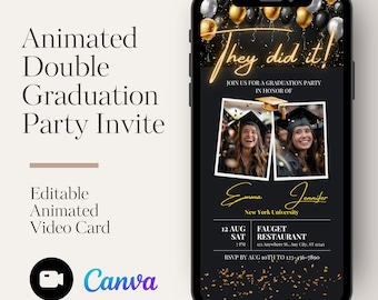 Invitación para fiesta de doble graduación con temática de neón dorado: invitación digital con foto (descarga digital)
