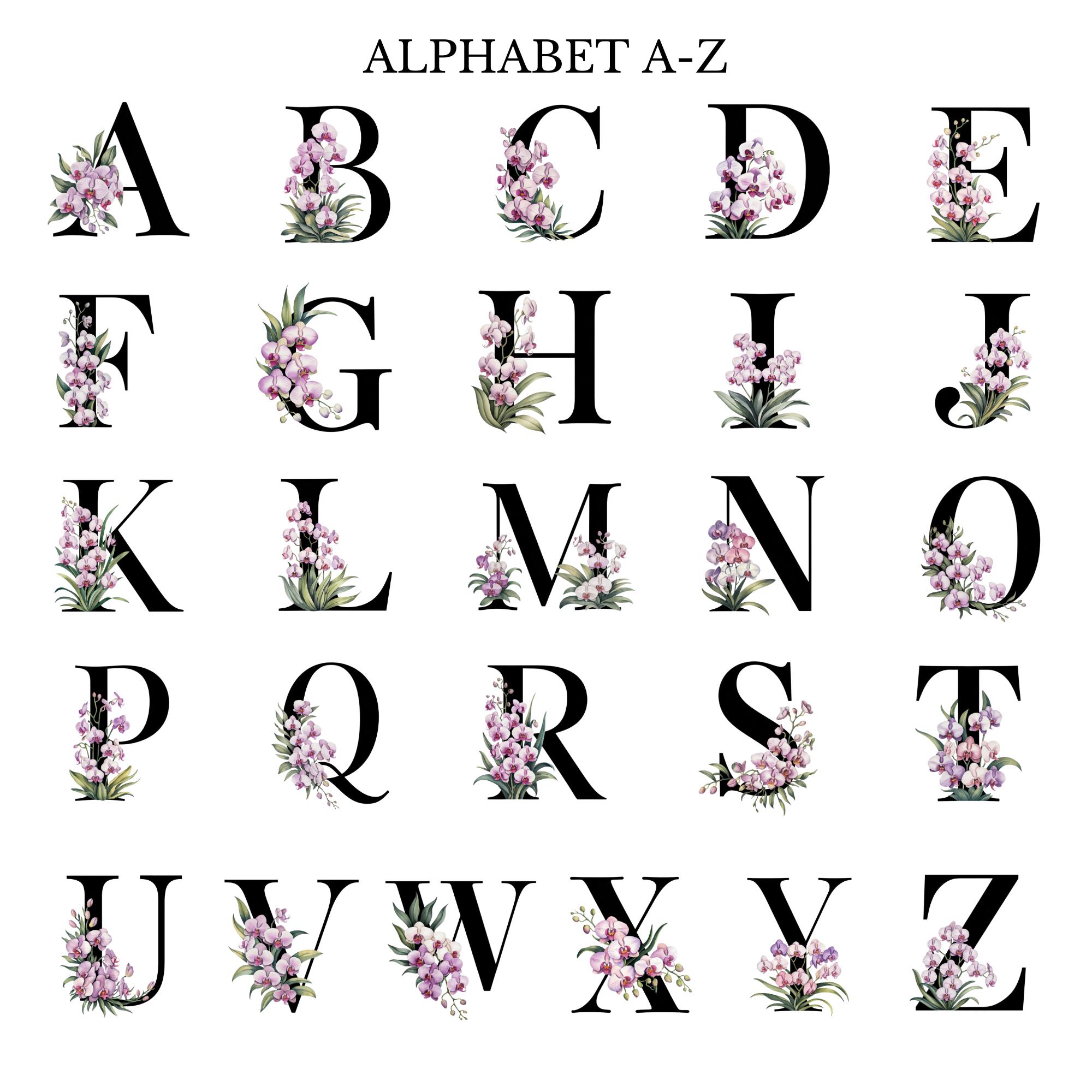 Orchids Lettering Watercolor Orchid Alphabet Clipart: Floral Letters & Numbers (PNG ...