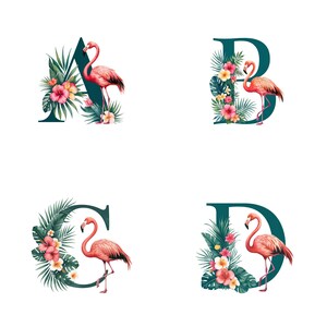 Tropical Flamingo Alphabet: Watercolor Letters & Numbers PNG (Digital Download)