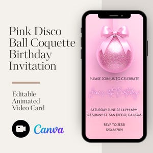 Pink Disco Ball Birthday Invitation: Girly Coquette Party (Digital Download)