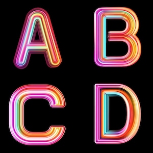 Rainbow Neon Alphabet Clipart: 3D Glowing Letters (Digital Download)