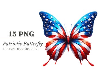 Patriotic Butterfly & Poppy Clipart: USA Independence Day PNG (Digital Download)