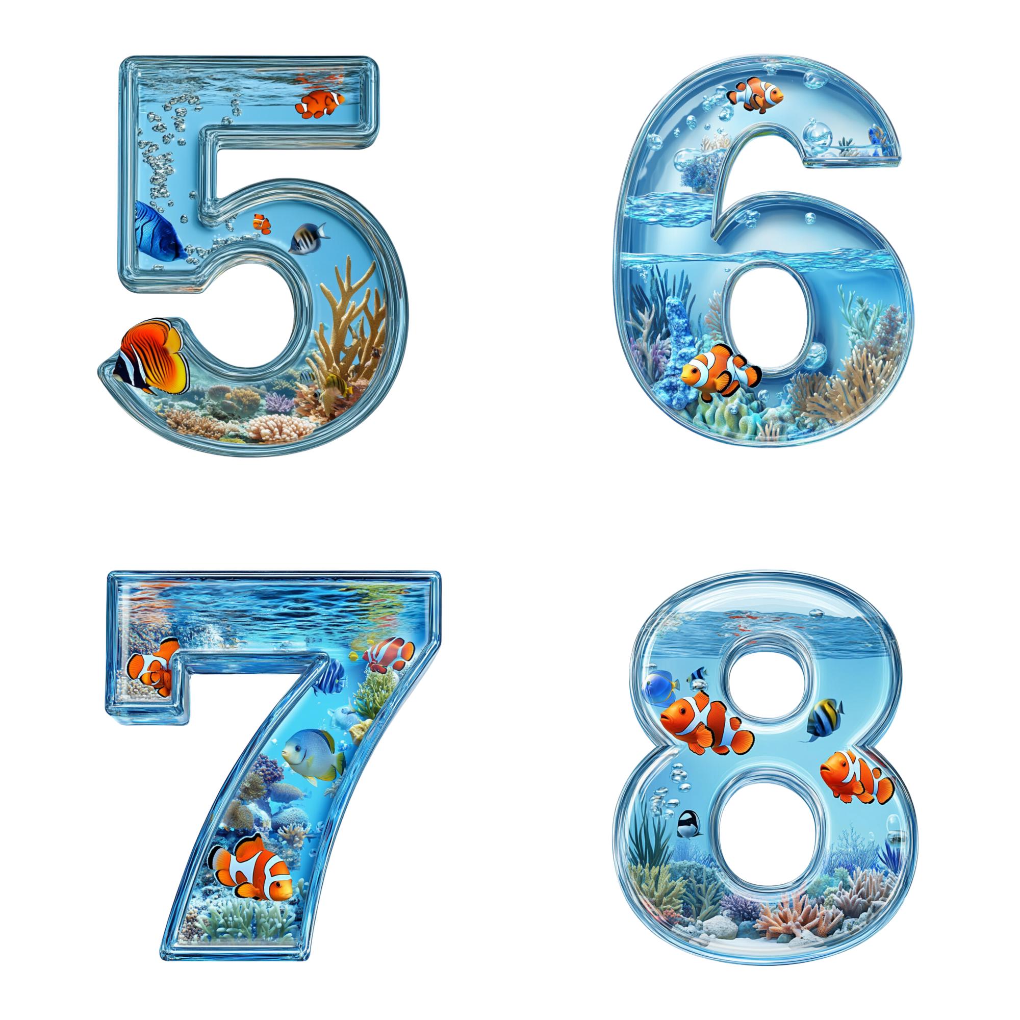 Cute Sea Life Alphabet Clip Art A-Z &amp; Numbers 0-9 | Digital Ocean Letters | Sea Animal Pngs for ...