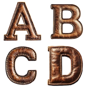 Alfabeto de cuero de la A a la Z, números del 0 al 9 / Letras de cuero realistas PNG / Fuente de cuero vintage / Descarga digital de 300 ppp / Estilo occidental