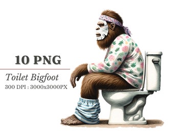 Bigfoot Toilet Humor Clipart - Sasquatch Bathroom Art PNG, Quirky Digital Download for Crafts & Decor
