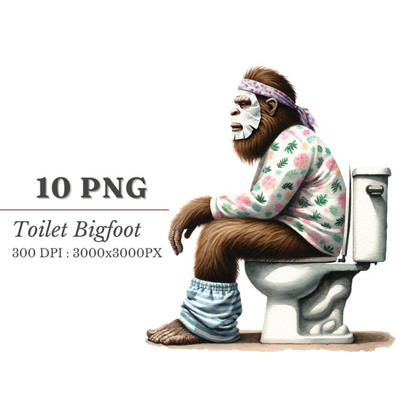 Bigfoot Toilet Humor Clipart - Sasquatch Bathroom Art PNG, Quirky Digital Download for Crafts & Decor
