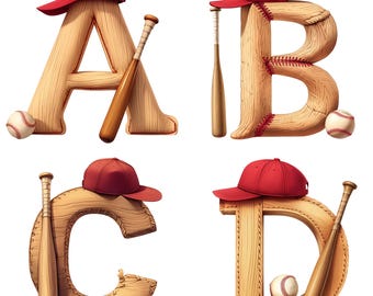 Clipart honkbalalfabet: AZ en 1-9 sportletter, png (digitale download)