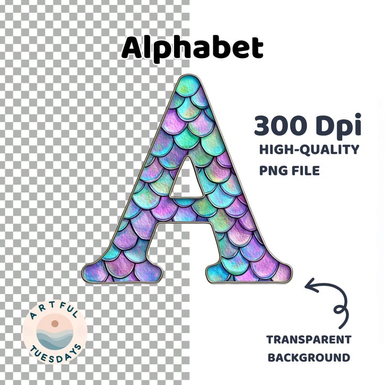 Mermaid Alphabet Clip Art: Scales Letters & Numbers (digital Download ...