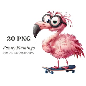 Funny Flamingo Clipart: Cartoon Bird PNG (Digital Download)