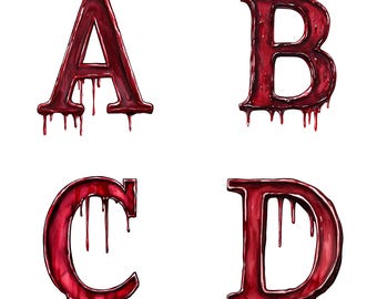 Bloody Alphabet Clip Art A-Z, 0-9 | Distressed Horror Font | Dripping Watercolor PNG for Halloween