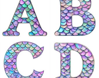 Mermaid Alphabet Clip Art: Scales Letters & Numbers (Digital Download)
