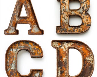 Rusty Metal Alphabet ClipArt | Steampunk Font PNG | Metal Letters A-Z & 0-9 | 300 DPI High-Res | Iron Typography PNG | Digital Download