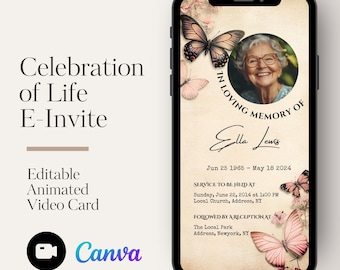 Celebration of Life E-Invite: Floral Memorial Announcement (Digital Download)