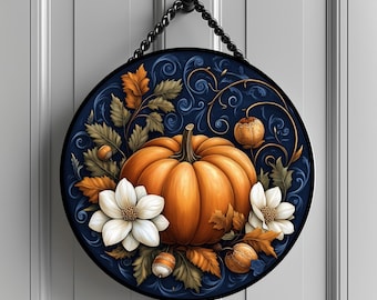 Autumn Pumpkin Door Hanger: Floral Fall Decor (Digital Download)