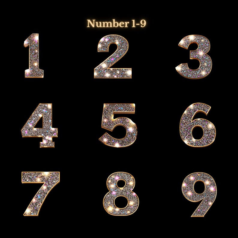 Glitter Alphabet Clip Art: Gold Edged Letters & Numbers (PNG Digital ...