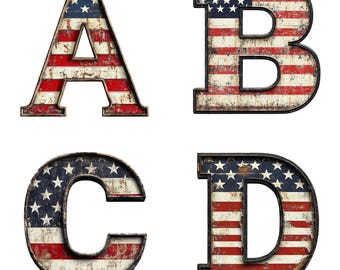 Amerikansk flagga alfabetet Clipart: Distressed Metal PNG (digital nedladdning)