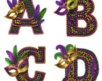 Mardi Gras Alphabet Clipart: Karneval Buchstaben & Zahlen (PNG Digital Download)
