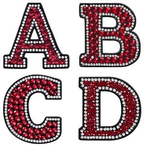 Clip Art de alfabeto de strass A-Z Números 0-9 | Letras bordadas em vermelho e branco | Fonte de strass digital PNG | 300 DPI