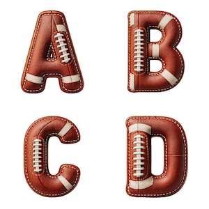 Alfabeto y números de fútbol americano: letras de la A a la Z, parche de cuero del 0 al 9 (descarga digital)