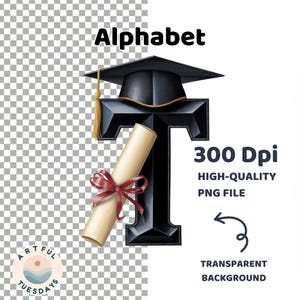 Graduation Cap Alphabet Clipart: A-Z Letters & Numbers (PNG Digital ...