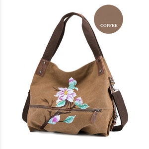 New Floral Canvas Bag,Hand-painted Tote Bag,Art Tote Bag, Shoulder Bag,Large Capacity Handbag,Back to School Gift,Birthday Gift,Unique Gift