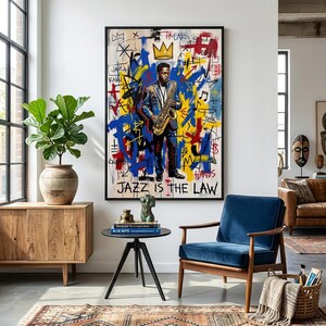 Basquiat Inspired Jazz Saxophonist Art: Bebop King Graffiti Canvas Street Art Music Lover Gift