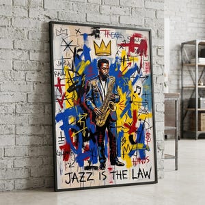 Basquiat Inspired Jazz Saxophonist Art: Bebop King Graffiti Canvas Street Art Music Lover Gift