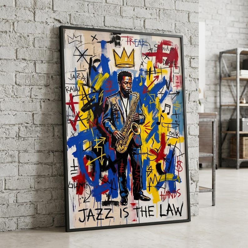 Basquiat Inspired Jazz Saxophonist Art: Bebop King Graffiti Canvas Street Art Music Lover Gift