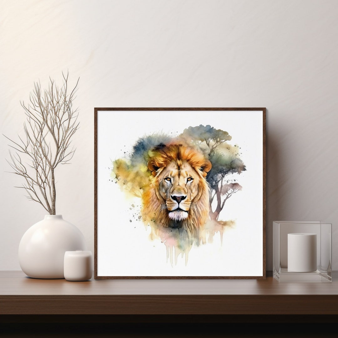 Lion King Watercolor Portrait Print: African Safari Animal Wall Art - Etsy