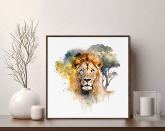 Lion King Watercolor Portrait Print: African Safari Animal Wall Art