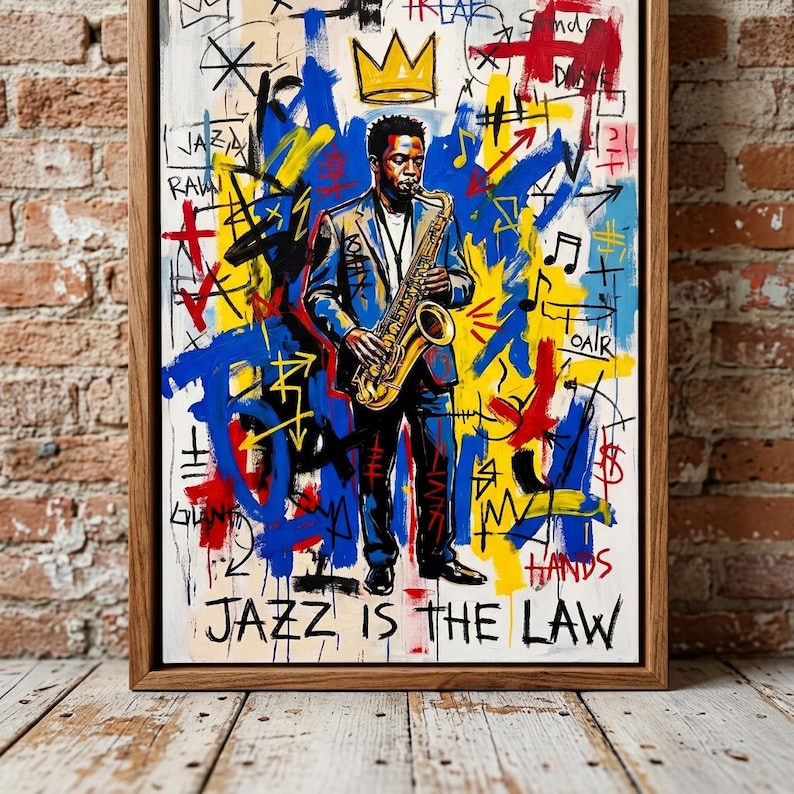 Basquiat Inspired Jazz Saxophonist Art: Bebop King Graffiti Canvas Street Art Music Lover Gift