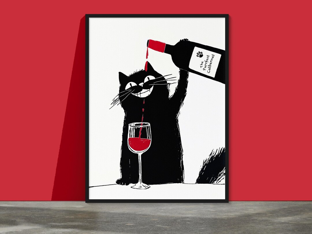 Funny Black Cat Pouring Wine Art Print: Cabernet Franc Poster - Etsy