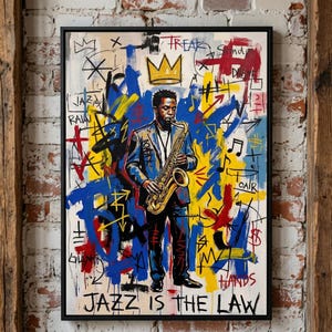 Basquiat Inspired Jazz Saxophonist Art: Bebop King Graffiti Canvas Street Art Music Lover Gift