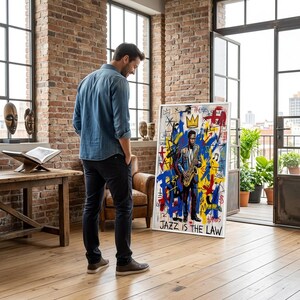 Basquiat Inspired Jazz Saxophonist Art: Bebop King Graffiti Canvas Street Art Music Lover Gift