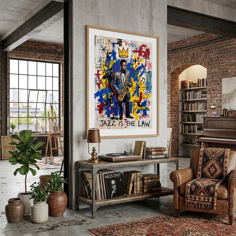 Basquiat Inspired Jazz Saxophonist Art: Bebop King Graffiti Canvas Street Art Music Lover Gift