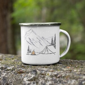 Camping Mug, Enamel Mug, Campfire Mug, Adventure Mug, Camping Gift, Unique Outdoor Travel Enamel Cup, Hiking Mug, Personalized Camping Mug