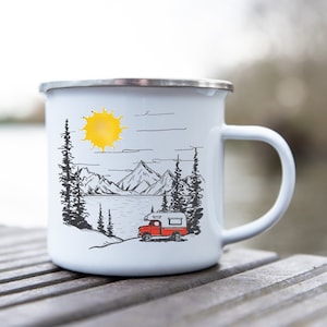 Personalized Camping Mug, Campfire Mug, Adventure Mug, Camping Gift, Unique Outdoor Travel Mug, Coffee Mug, Enamel Mug