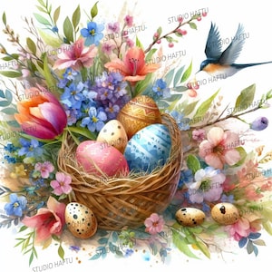 Easter cross stitch pattern 1. Watercolor Easter. Printable DMC chart in PDF format. Instant download.