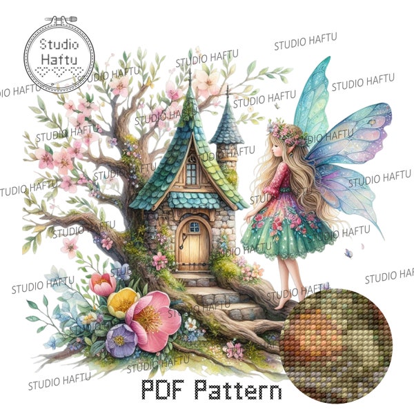 Magical Fairy Cottage Cross Stitch Chart - Instant Download for Hand Embroidery Counted Cross Stitch