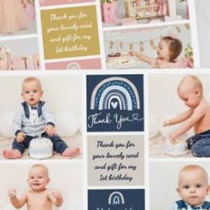 Cartes de remerciement arc-en-ciel, photo d'anniversaire, nouveau bébé, mots de remerciement