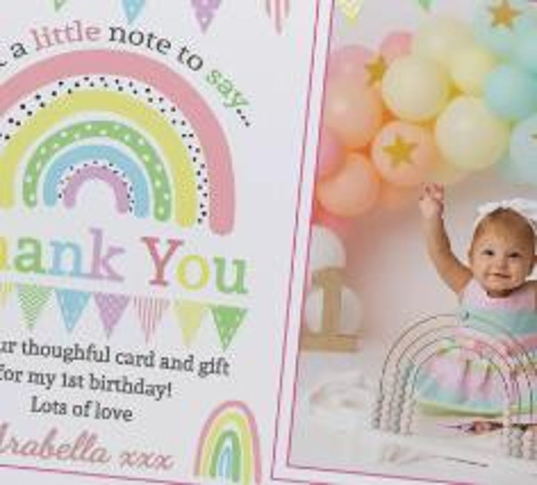 Thank You Cards With Envelopes Personalised Rainbow Thank You Cards For Kids – Photo Birthday Baby Thank You Notes (Pack Of 10) Thank You Cards Pack - Foto 7