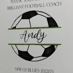 Tarjeta de entrenador de fútbol, tarjeta de agradecimiento, tarjeta editable de director técnico de fútbol