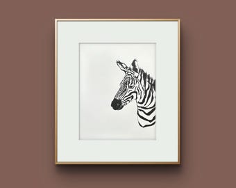 Monochrome Grace – Original Ink Drawing of a Zebra | Black and White Animal Art | Minimalist Wildlife Artwork on Hahnemühle Paper