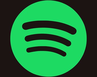 May include: A green circle with a black Spotify logo in the center. The logo is made up of four curved lines.
