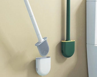 Brosse de toilette, fixation murale en silicone pour brosse de toilette, tête plate, brosse de nettoyage pour salle de bain, séchage rapide, gadget efficace pour un nettoyage en profondeur