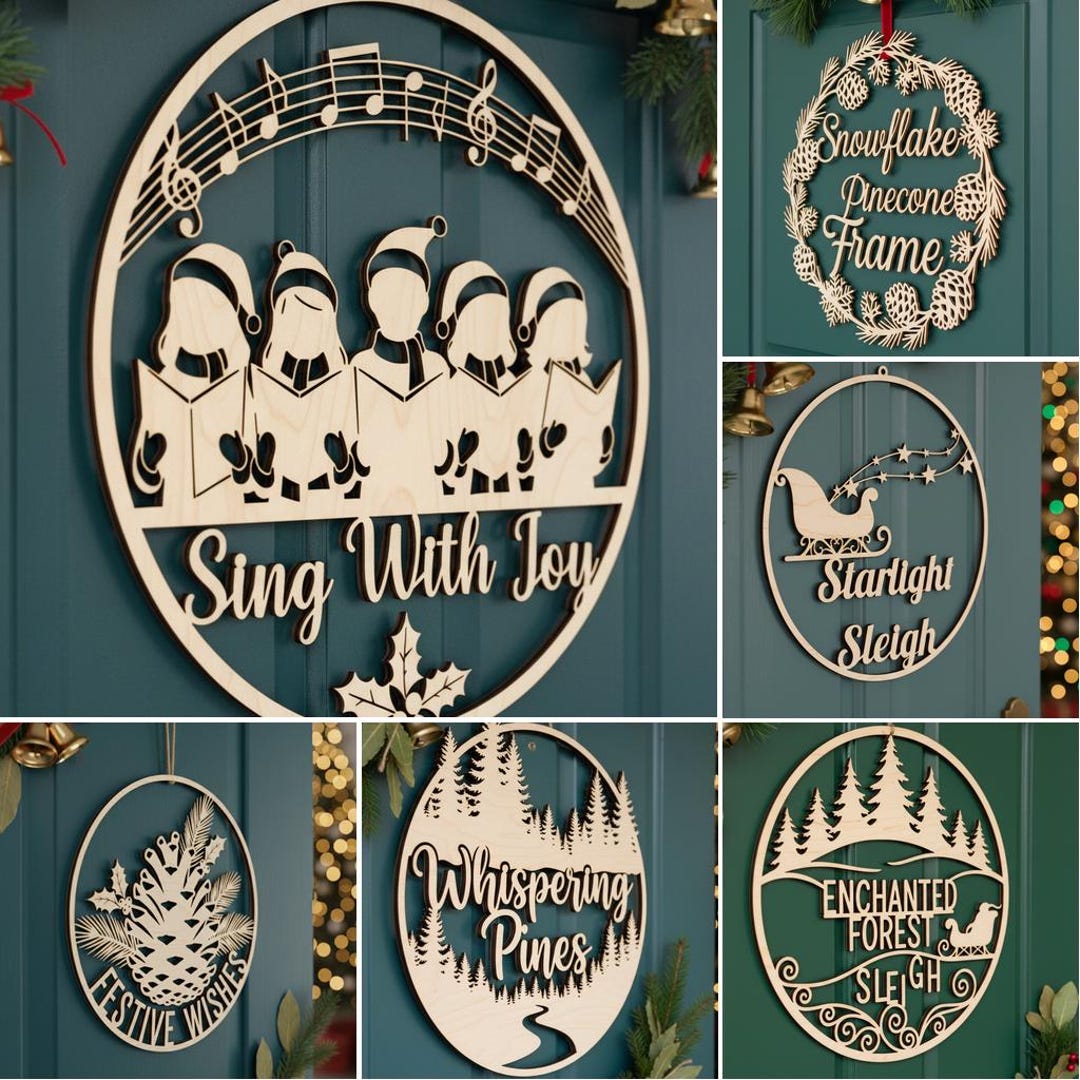 Christmas SVG Bundle for Door Hangers, 6 Laser Cut File Designs for ...