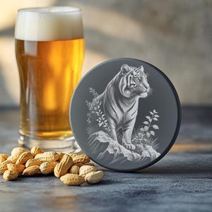 Tiger Design Slate Coaster Laser Engraving PNG, Wildlife Art, Personalized Home Decor